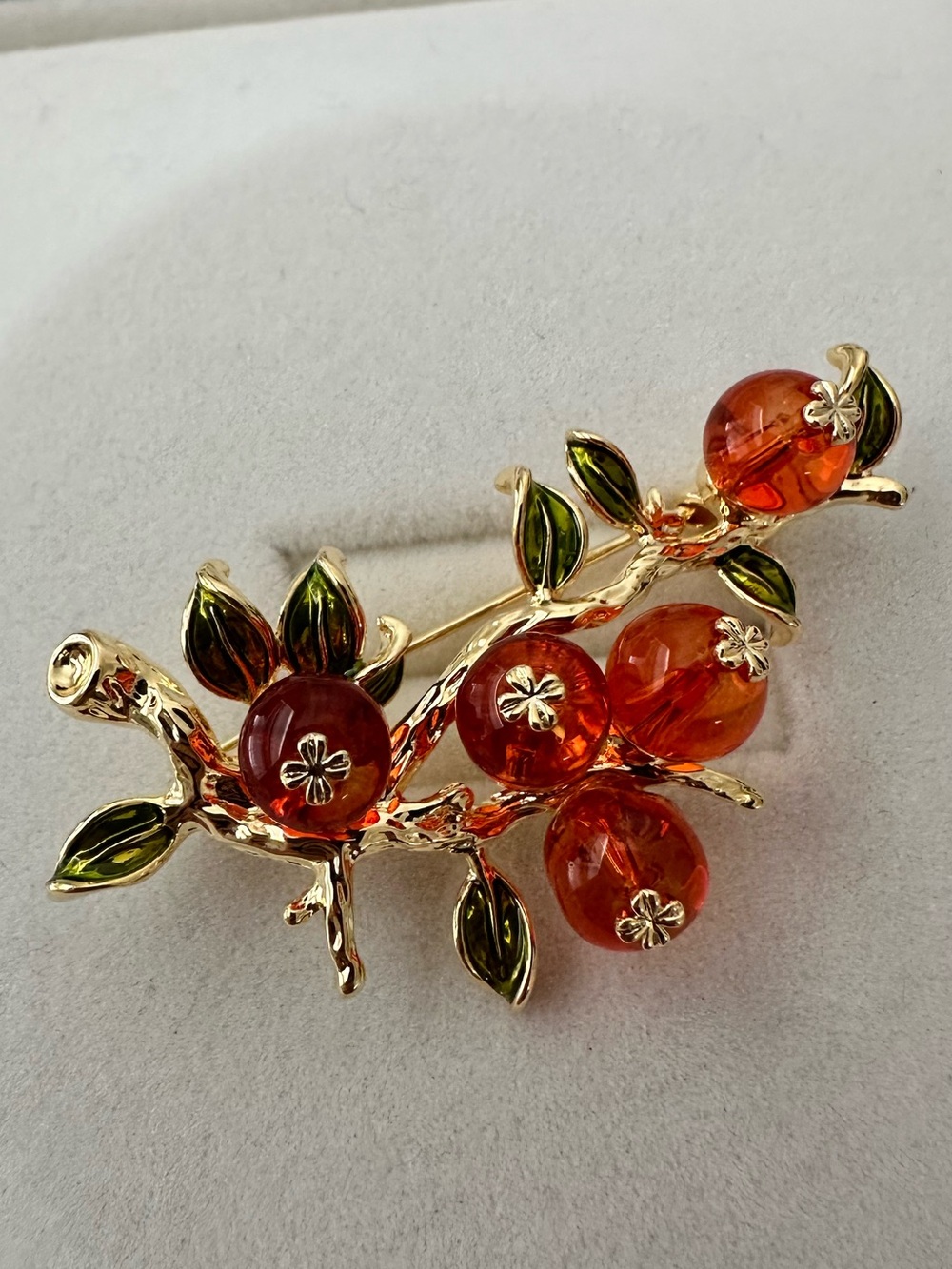Gold Plated Persimmon Brooch Pin 🍊 Vintage Fruit Statement Jewelry